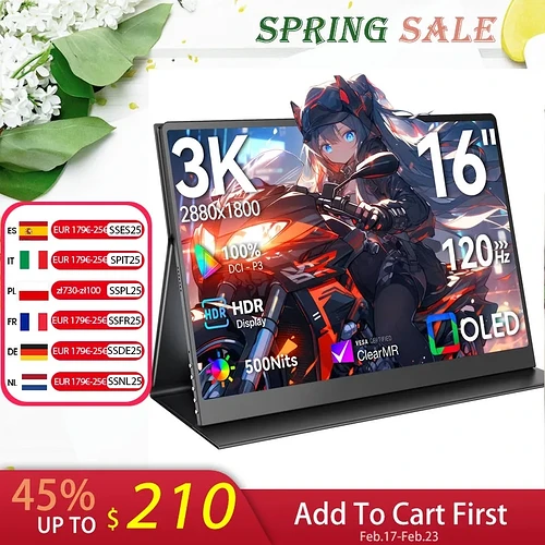 Monitor Portátil Uperfect OLED 16" 120Hz 1ms Resolução 3K (2280*1800px)