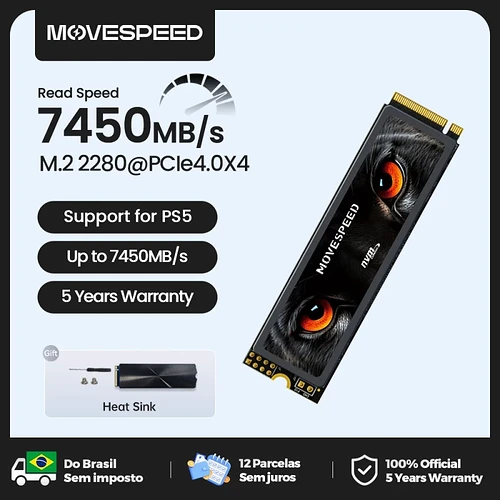 SSD NVME Movespeed 1TB GEN 4 7450mb/s Compatível com PS5