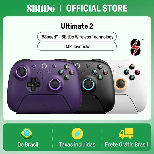 Controle Sem Fio 8BitDo Ultimate 2 PC e Android Bluetooth e Wireless Analógicos TMR e Dock de Carregamento